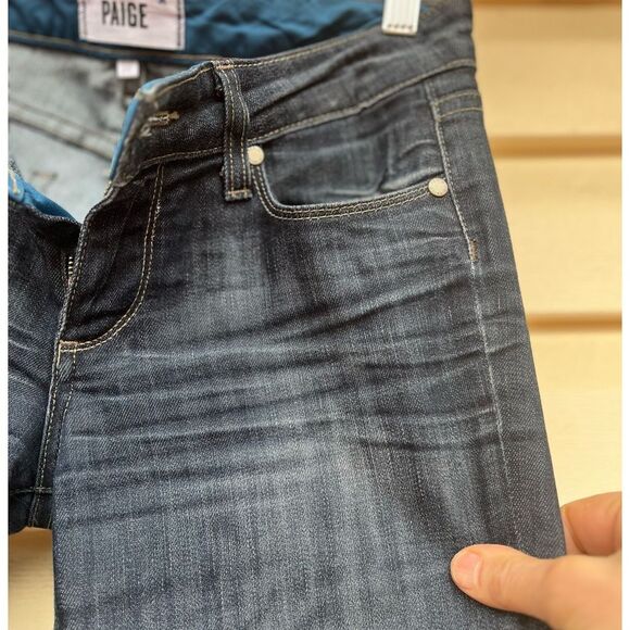Paige dark blue slightly distressed midrise skinny jeans, pockets, zipper, 25 - Picture 6 of 8